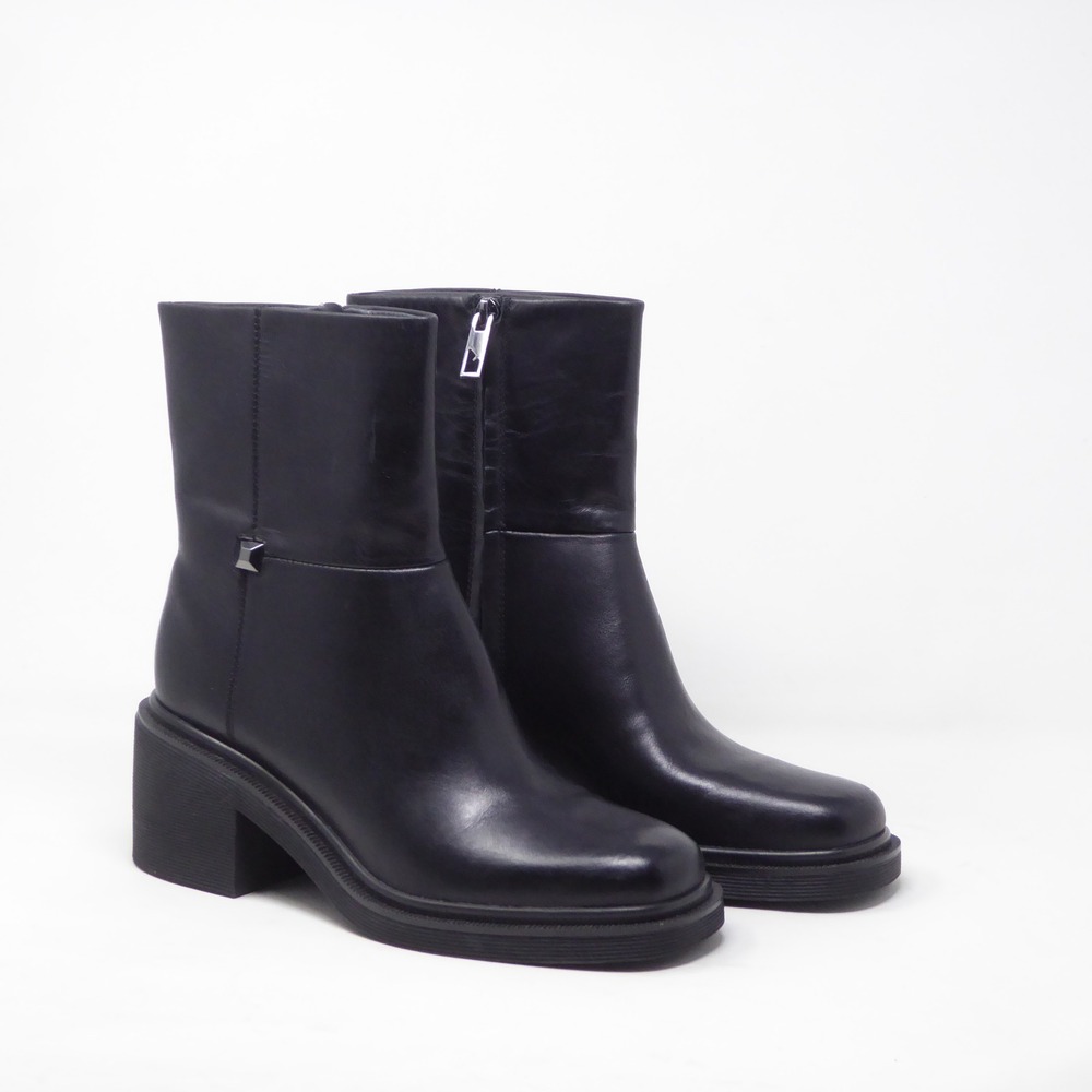 Franco Sarto Womens Kyra Ankle Boots Black Leather Block Heel Size 8.5